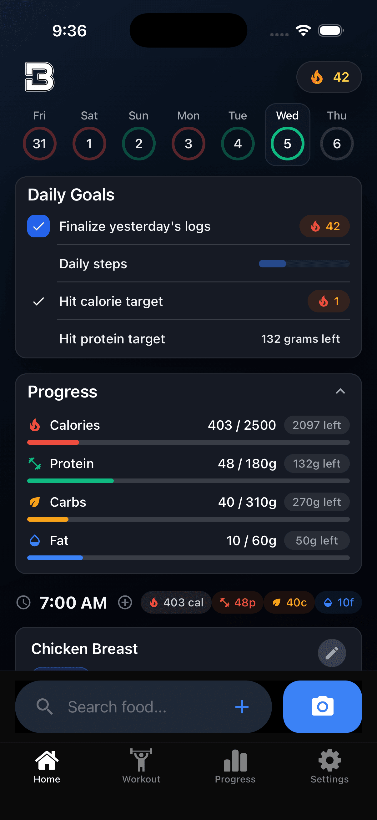 Alloy app screenshot showing daily goals and progress tracking